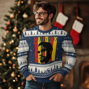 Malcolm X Ugly Christmas Sweater Pan African Flag Black History TS14 Navy Beige Print Your Wear