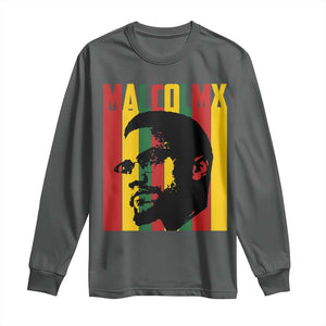 Malcolm X Long Sleeve Shirt Pan African Flag Black History TS14 Dark Heather Print Your Wear