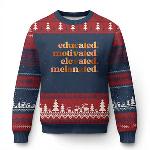 Black Pride Melanin Ugly Christmas Sweater Educated Motivated Elevated Melanated TS14 Navy Red Print Your Wear