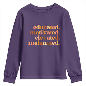 Black Pride Melanin Youth Sweatshirt Educated Motivated Elevated Melanated TS14 Purple Print Your Wear