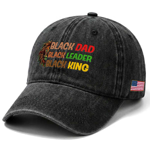Black Affrican Melanin Washed Cotton Baseball Cap Lion Father Day Dad Leader Black King TS14 Print Your Wear