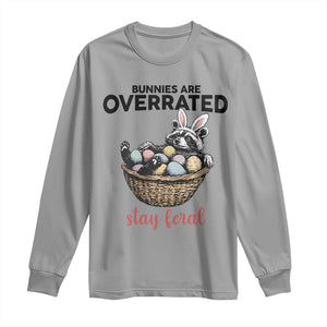 Funny Easter Raccoon Bunny Long Sleeve Shirt Bunnies Are Overrated Stay Feral TS14 Sport Gray Print Your Wear