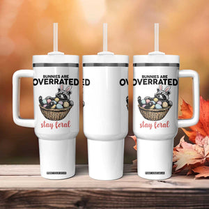 Funny Easter Raccoon Bunny Tumbler With Handle Bunnies Are Overrated Stay Feral TS14 Print Your Wear
