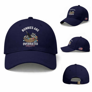 Funny Easter Raccoon Meme Baseball Cap Bunnies Are Overrated Stay Feral TS14 Baseball Cap Universal Fit Dark Blue Print Your Wear