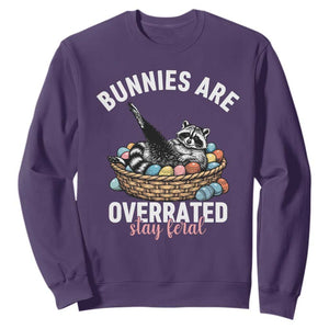 Funny Easter Raccoon Meme Sweatshirt Bunnies Are Overrated Stay Feral TS14 Purple Print Your Wear