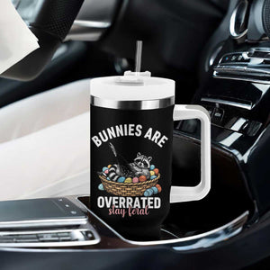 Funny Easter Raccoon Meme Tumbler With Handle Bunnies Are Overrated Stay Feral TS14 Print Your Wear