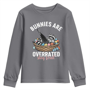 Funny Easter Raccoon Meme Youth Sweatshirt Bunnies Are Overrated Stay Feral TS14 Charcoal Print Your Wear