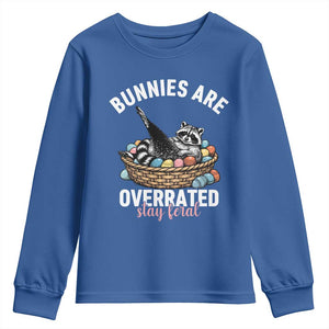 Funny Easter Raccoon Meme Youth Sweatshirt Bunnies Are Overrated Stay Feral TS14 Royal Blue Print Your Wear