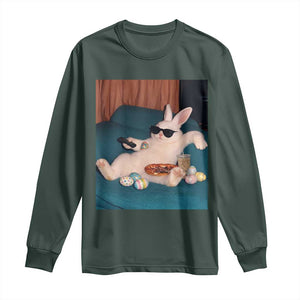Easter Bunny Iced Coffee Long Sleeve Shirt Funny Animal Meme TS14 Dark Forest Green Print Your Wear
