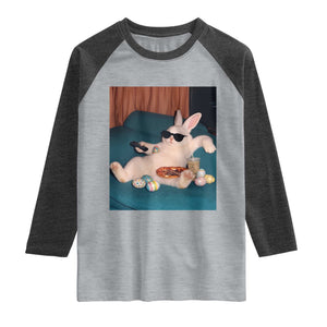 Easter Bunny Iced Coffee Raglan Shirt Funny Animal Meme TS14 Heather Gray Heather Charcoal Print Your Wear