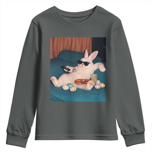 Easter Bunny Iced Coffee Youth Sweatshirt Funny Animal Meme TS14 Dark Heather Print Your Wear