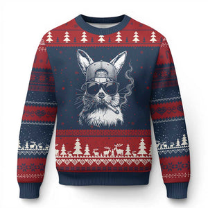 Funny Easter Bunny Smoking Meme Ugly Christmas Sweater TS14 Navy Red Print Your Wear
