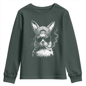 Funny Easter Bunny Smoking Meme Youth Sweatshirt TS14 Dark Forest Green Print Your Wear