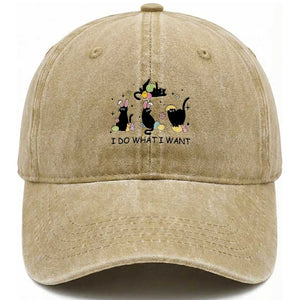 Funny Easter Black Cat Washed Cotton Baseball Cap I Do What I Want TS14 Print Your Wear