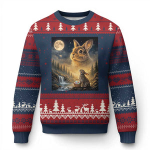 Easter Bunny Howling to the Moon Vintage Ugly Christmas Sweater TS14 Navy Red Print Your Wear