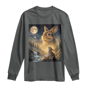 Easter Bunny Howling to the Moon Vintage Long Sleeve Shirt TS14 Dark Heather Print Your Wear