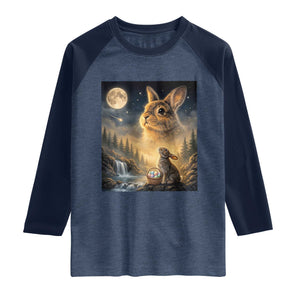 Easter Bunny Howling to the Moon Vintage Raglan Shirt TS14 Heather Denim Navy Print Your Wear