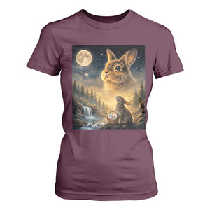 Easter Bunny Howling to the Moon Vintage T Shirt For Women TS14 Maroon Print Your Wear