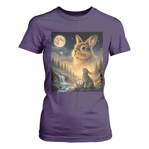 Easter Bunny Howling to the Moon Vintage T Shirt For Women TS14 Purple Print Your Wear