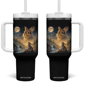 Easter Bunny Howling to the Moon Vintage Tumbler With Handle TS14 One Size: 40 oz Black Print Your Wear