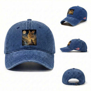 Easter Bunny Howling to the Moon Vintage Washed Cotton Baseball Cap TS14 Washed Cap Universal Fit Royal Blue Print Your Wear