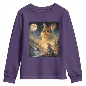 Easter Bunny Howling to the Moon Vintage Youth Sweatshirt TS14 Purple Print Your Wear