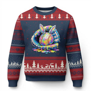 Baseball Easter Ugly Christmas Sweater Drip Ice Cream Sprinkles Baseball Glove TS14 Navy Red Print Your Wear