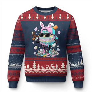 Funny Baseball Easter Ugly Christmas Sweater Drip Ice Cream Bunny Easter TS14 Navy Red Print Your Wear