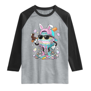 Funny Baseball Easter Raglan Shirt Drip Ice Cream Bunny Easter TS14 Heather Gray Black Print Your Wear