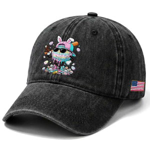 Funny Baseball Easter Washed Cotton Baseball Cap Drip Ice Cream Bunny Easter TS14 Print Your Wear