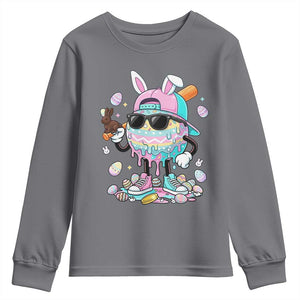 Funny Baseball Easter Youth Sweatshirt Drip Ice Cream Bunny Easter TS14 Charcoal Print Your Wear