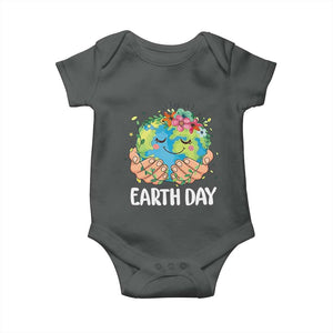 Cute Earth with Floral Earth Day Baby Onesie TS14 Dark Heather Print Your Wear