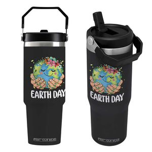 Cute Earth with Floral Earth Day Flip Straw Tumbler TS14 One Size: 30 oz Black Print Your Wear
