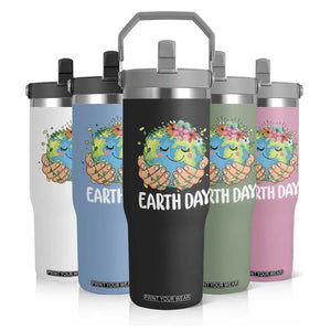 Cute Earth with Floral Earth Day Flip Straw Tumbler TS14 Print Your Wear