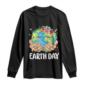 Cute Earth with Floral Earth Day Long Sleeve Shirt TS14 Black Print Your Wear