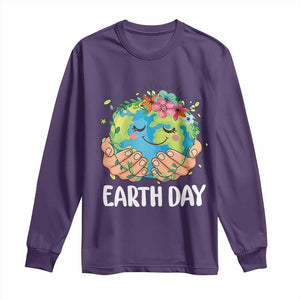 Cute Earth with Floral Earth Day Long Sleeve Shirt TS14 Purple Print Your Wear