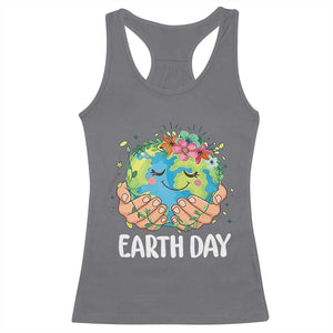 Cute Earth with Floral Earth Day Racerback Tank Top TS14 Charcoal Print Your Wear