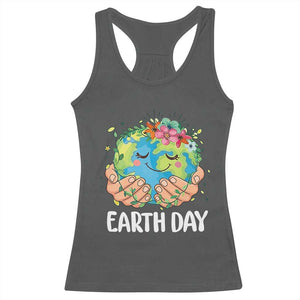 Cute Earth with Floral Earth Day Racerback Tank Top TS14 Dark Heather Print Your Wear
