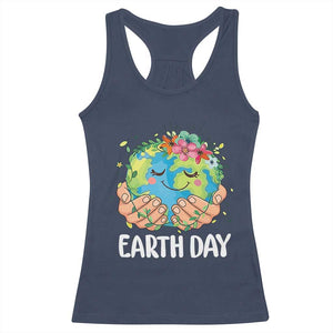 Cute Earth with Floral Earth Day Racerback Tank Top TS14 Navy Print Your Wear