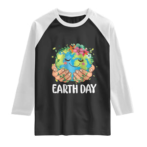 Cute Earth with Floral Earth Day Raglan Shirt TS14 Black White Print Your Wear