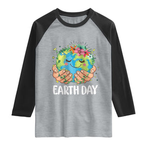 Cute Earth with Floral Earth Day Raglan Shirt TS14 Heather Gray Black Print Your Wear