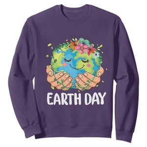 Cute Earth with Floral Earth Day Sweatshirt TS14 Purple Print Your Wear