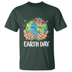 Cute Earth with Floral Earth Day T Shirt TS14 Dark Forest Green Print Your Wear