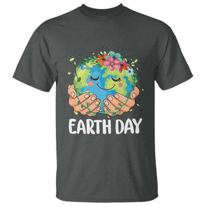 Cute Earth with Floral Earth Day T Shirt TS14 Dark Heather Print Your Wear