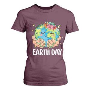 Cute Earth with Floral Earth Day T Shirt For Women TS14 Maroon Print Your Wear