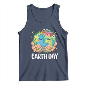 Cute Earth with Floral Earth Day Tank Top TS14 Navy Print Your Wear