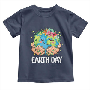 Cute Earth with Floral Earth Day Toddler T Shirt TS14 Navy Print Your Wear