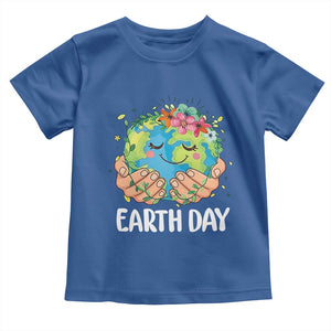 Cute Earth with Floral Earth Day Toddler T Shirt TS14 Royal Blue Print Your Wear
