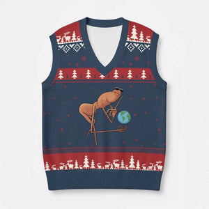 Happy Earth Day V-Neck Knit Sweater Vest Funny Marcus The Worm Eco Friendly TS14 Navy Red Print Your Wear