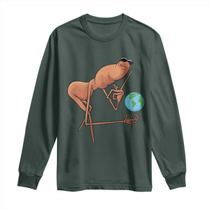 Happy Earth Day Long Sleeve Shirt Funny Marcus The Worm Eco Friendly TS14 Dark Forest Green Print Your Wear